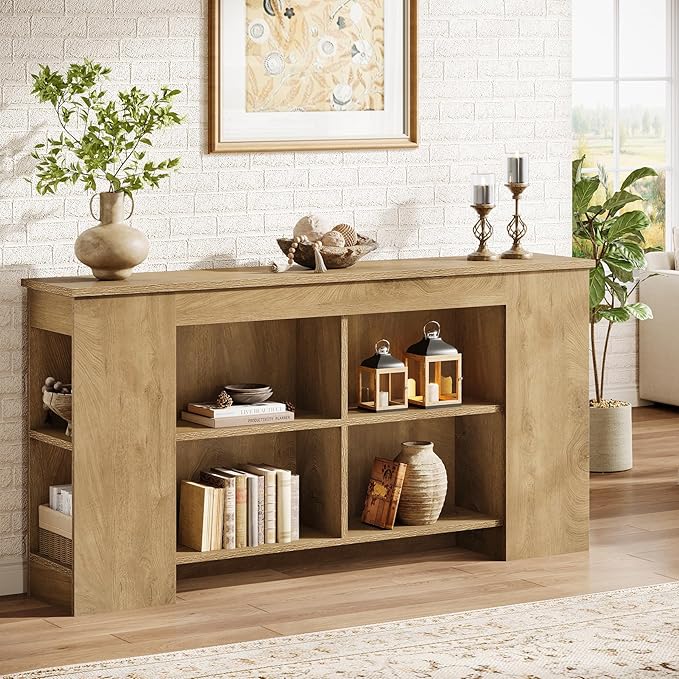 Tribesigns Console Table with Storage, 63" Farmhouse Wooden Entryway Sofa Table, Heavy Duty Console Cabinet for Living Room, Hallway, Entrance, Brown
