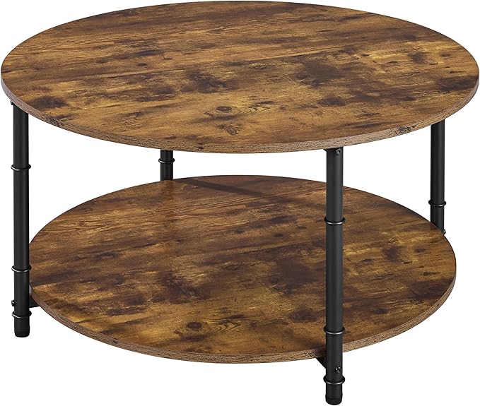 Yaheetech Round Coffee Table, 2 Tier Coffee Table for Living Room, Modern Center Tables with Storage, Easy to Assemble, 35.5 x 18 Inches Rustic