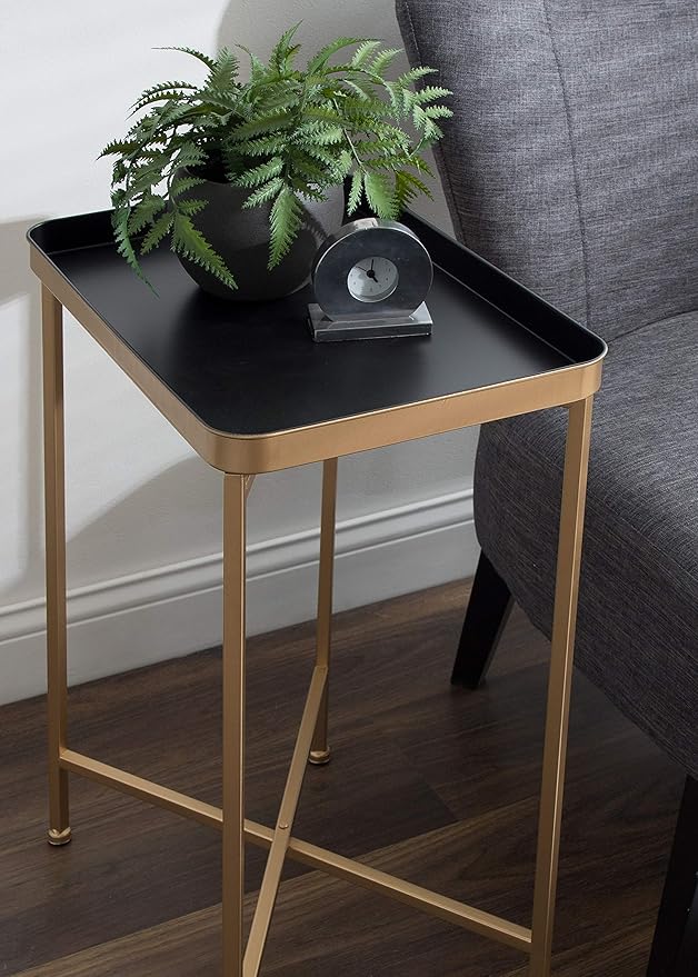 Kate and Laurel Celia Modern Tray Side Table, 18 x 12 x 26, Black and Gold, Foldable Rectangular End Table for Storage and Display