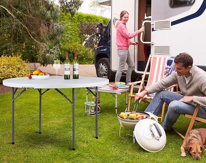 ZenStyle Folding Table, Indoor Outdoor Portable Plastic Dining Card Table Utility Table for Camping Dining Event Party, White (Round, 48"x48")
