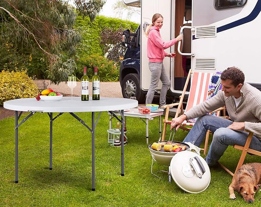 ZenStyle Folding Table, Indoor Outdoor Portable Plastic Dining Card Table Utility Table for Camping Dining Event Party, White (Round, 48"x48")