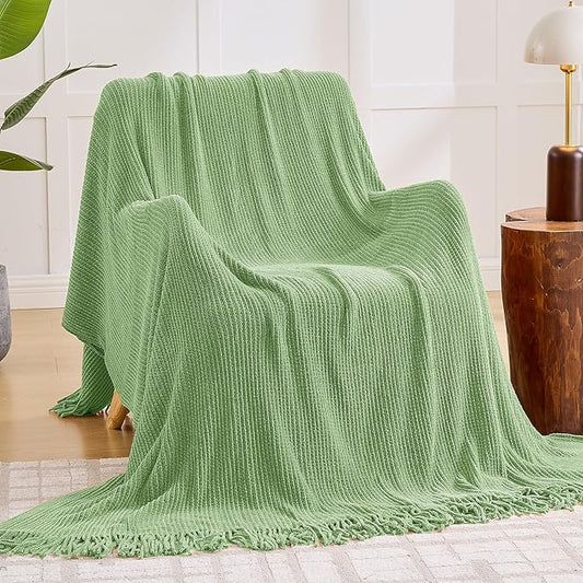 inhand Basil Throw Blanket for Couch Bed,Chunky Chenille Woven Soft Warm Christmas Blankets Gifts for Women with Tassels,Lightweight Cozy Boho Farmhouse Fall Winter Decor,60"x80",Extra Thick