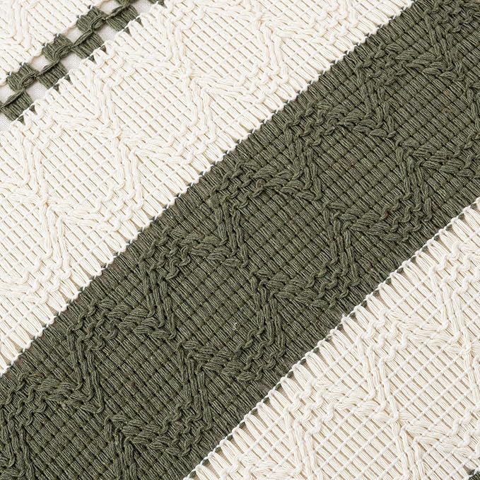 Fancy Homi Set of 2 Boho Olive Green Long Lumbar Decorative Throw Pillow Cover 14x24 Inch for Couch Bed Sofa Chair, Modern Organic Farmhouse Home Decor, Soft Cotton Cute Accent Rectangle Cushion Case