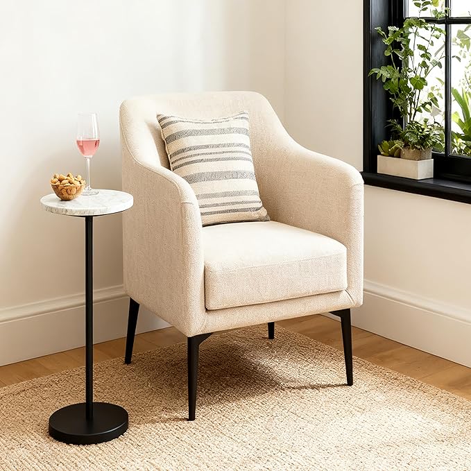 Nature Marble Drink Table, Pedestal Table, Small Round Side Table, Martini Table for Living Room, Bathroom, Small Space (Black 1)