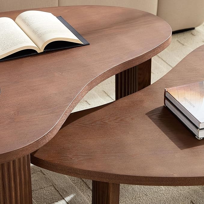 Modern Nesting Coffee Table Set of 2 for Living Room,Irregular Shape End Side Tables for Office,Easy Assembly,Walnut