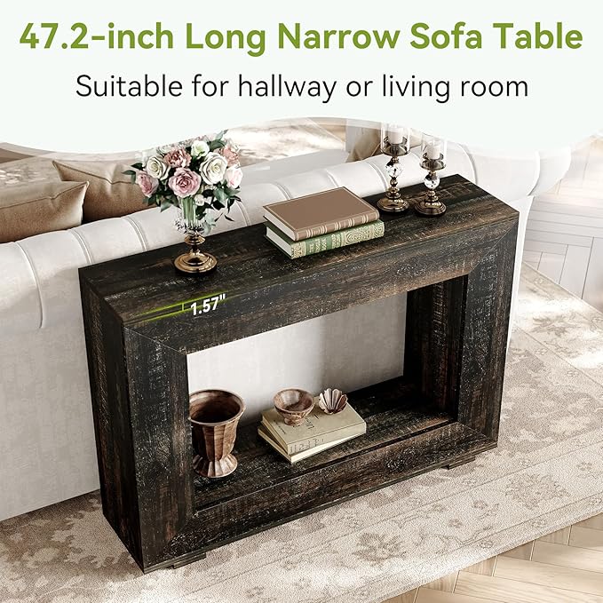 LITTLE TREE 47 Inches Console Table, Sofa Table with Storage, Modern Entryway Table for Hallway, Narrow Long Sofa Entryway Table for Living Room, Black