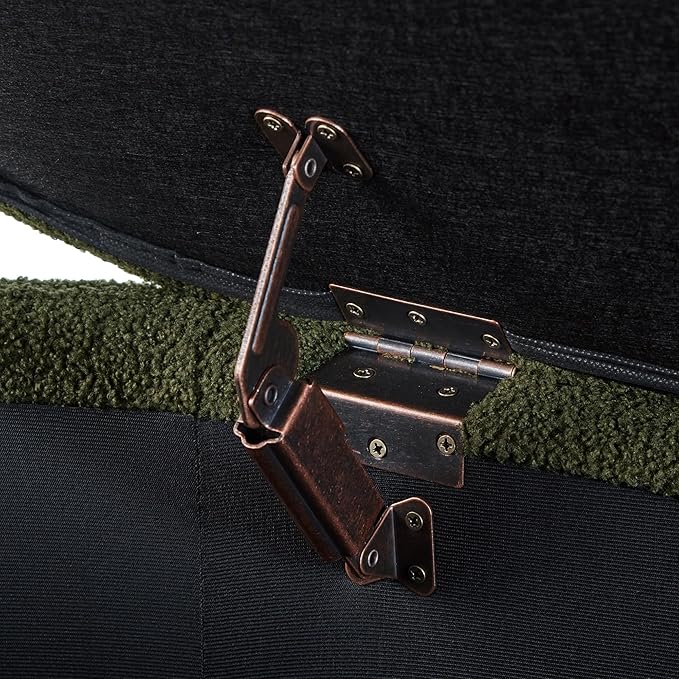 Storage Ottoman Bench End of Bed for Bedroom,43 inch Teddy Boucle Upholstered Entryway Shoe Seat Bench w/Storage,Sherpa Modern Cute Stool Foot Rest for Living Room,Window Seating,Dark Green