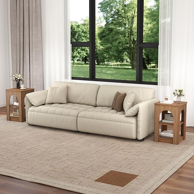 End Table with 3-Tier Storage, Mid-Century Modern Side Table with Arched Carving Lines, Square Fluted Nightstand Accent Table for Living Room, Bedroom, or Office (1, Walnut)