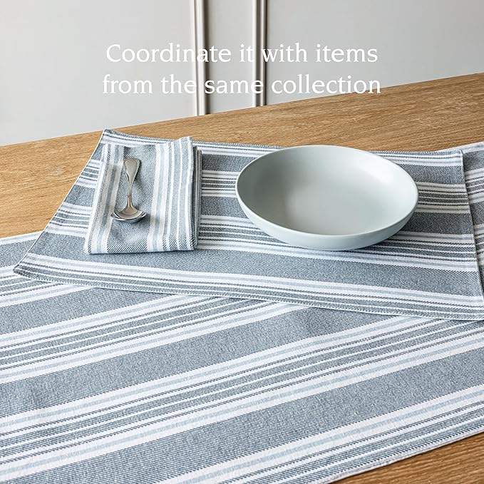 Over&Back Set of 4 Woven Placemats - Colorful Dining Table Mat - 100% Cotton - Machine Washable - Kitchen and Home Decor - Blue - 14" L X 20" W