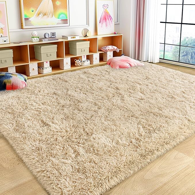 Ultra Fluffy Rug for Living Room Bedroom, 5x7 Fuzzy Large Area Rug for Living Room, Plush Soft Shag Carpet for Girl Boy Kids, Non Slip Rug Modern Indoor Home Decor Aesthetic, Camel