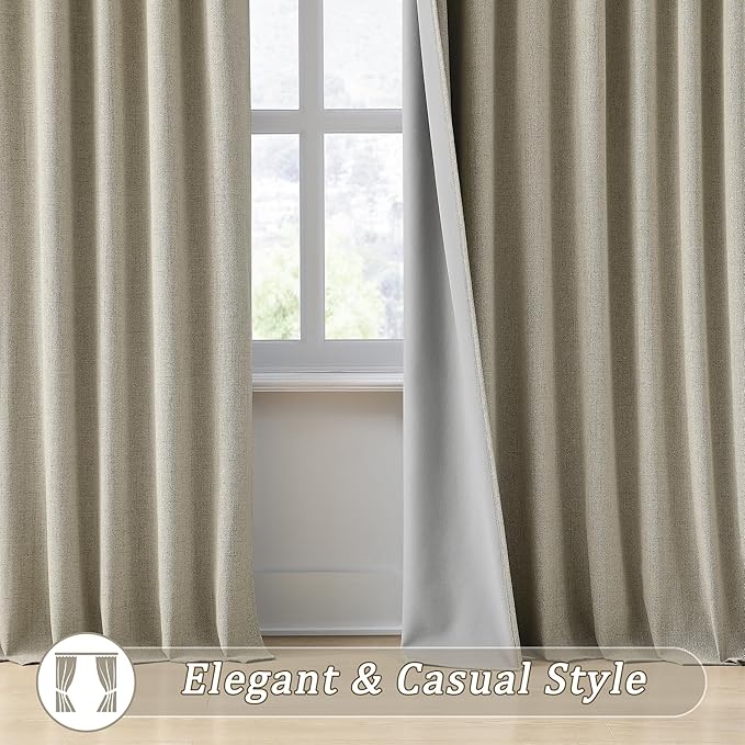 RAIN CITY 100 Inch Long Blackout Curtains for Living Room,Full Light Blocking Linen Blend Curtains with Hooks,Pinch Pleat Look Curtains for Office Bedroom Apartment,2 Panels,Taupe
