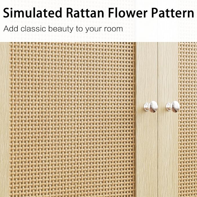 31" Buffet Cabinet with Storage, Rattan Decor Doors, Sideboard Cabinet with Doors & Adjustable Shelves, Ideal for Entryway, Kitchen & Living Room