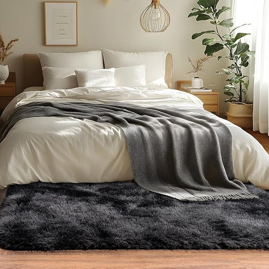 Runner Rugs for Bedroom 2x6 Rug Runners for Hallways Non Slip Soft Shag Bedside Rug, Fluffy Area Rug Throw Rugs for Living Room, Floor Carpet Runner for Nursery Kids Dorm, Dark Grey