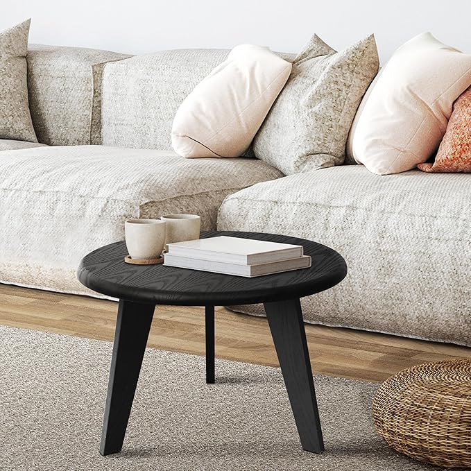 23.6" Coffee Table Mid Century Modern Farmhouse Round Nesting Stacking, Vintage Rustic Solid Wood, Black Accent Coffee Table for Living Room, Bedroom & Office, Espresso
