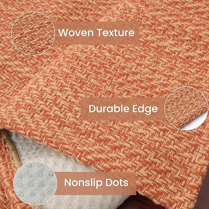 IOHOUZE Washable Runner Rug 2x5 Non Slip Runners for Hallways Entryway Runner Indoor, Kitchen Throw Rug Woven Cotton Floor Carpet for Hall Entrance Bedroom, Rustic Orange