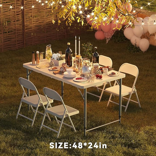 Nazhura 4 Foot Foldable/Folding Table Heavy Duty, Durable and Portable for Dining Picnic and Party