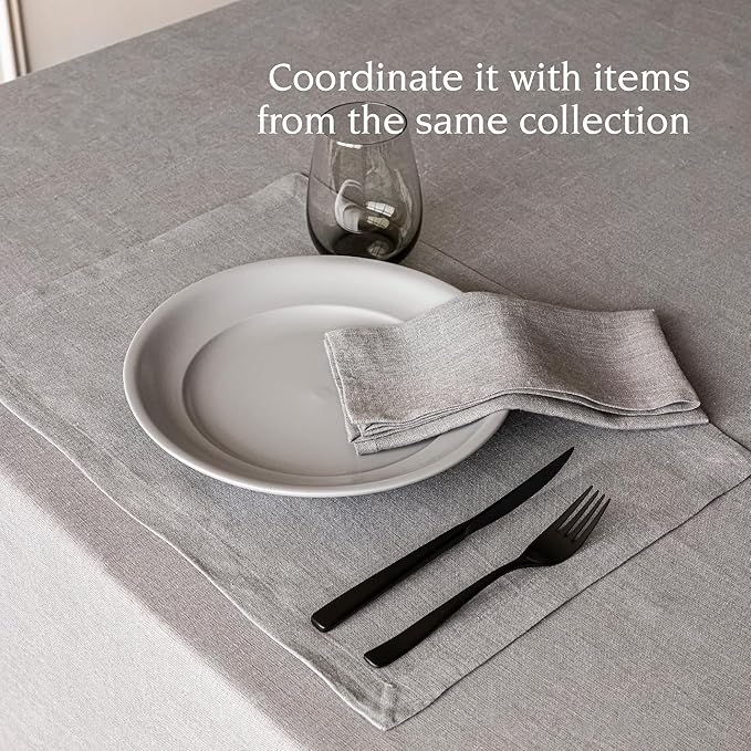 Over&Back Set of 4 Washed 100%-Linen Woven Placemats - Colorful Dining Table Mat - Machine Washable - Kitchen and Home Decor - Grey