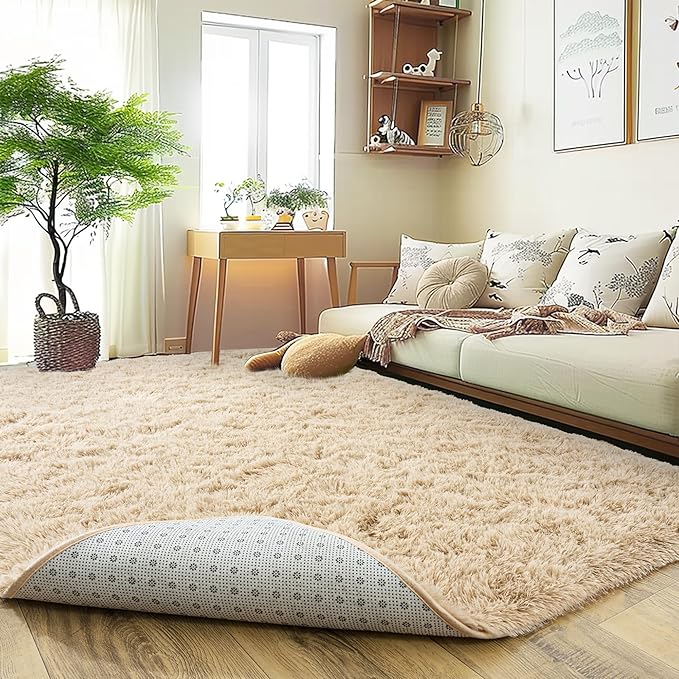 Ultra Fluffy Rug for Living Room Bedroom, 5x7 Fuzzy Large Area Rug for Living Room, Plush Soft Shag Carpet for Girl Boy Kids, Non Slip Rug Modern Indoor Home Decor Aesthetic, Camel