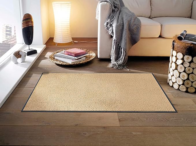 Wash and Dry Monotone Sahara Tan Non-Slip Washable Rug Doormat 29.5x47 in (Large)