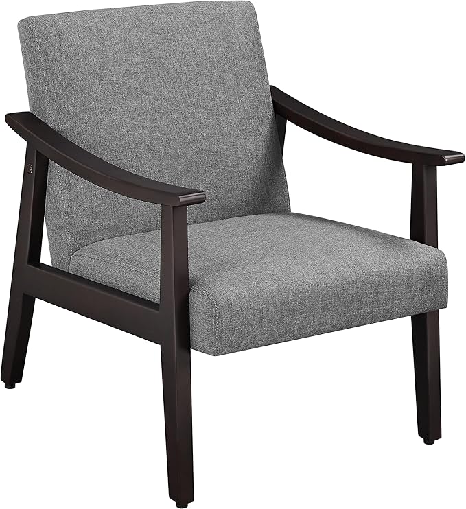 Yaheetech Accent Chair, Mid-Century Living Room Chair, Modern Linen Fabric Side Chair with High Back for Living Room/Office/Bedroom, Minimalist, Dark Gray