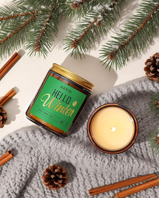AOOVOO Hello Winter Candle - Large Pine Scented Soy Wax Aromatherapy Candle, 9 oz