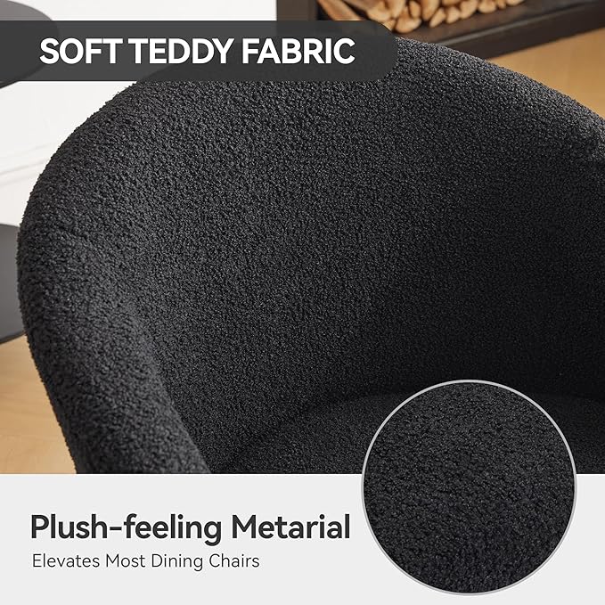 Modern Small Accent Chair Set of 4, Comfy Sherpa Makeup Vanity Chair with Metal Legs, Decorative Dining Chair no Wheels for Living Room, Dressing Room, Bedroom, Black