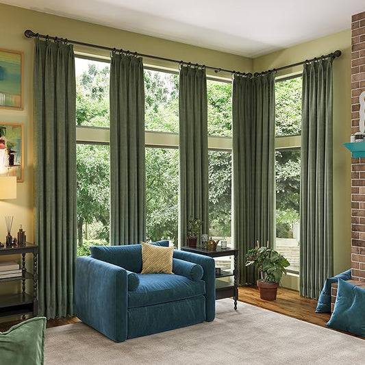 RAIN CITY 90 Inch Long Linen Blackout Curtains 2 Panels Set, Back Tab Pinch Pleated with Hooks, Thermal Insulated Modern Neutral Decor Window Curtain Drapes for Bedroom,- Loden/Olive Forest W50 x L90
