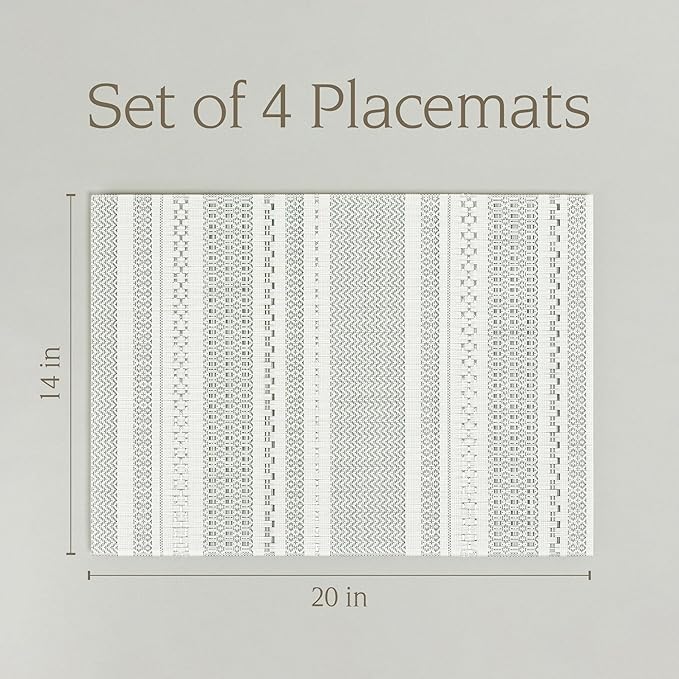 Over&Back Set of 4 Reversible Woven Placemats - Colorful Dining Room Table Mat - UVA/UVB-Proof Polypropylene - Indoor and Outdoor Kitchen and Home Decor - Striped - Green - Rectangle