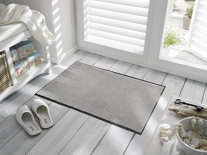 Wash and Dry Monotone Rug Cool Gray Non-Slip Washable Doormat 20x29.5 in (Small)