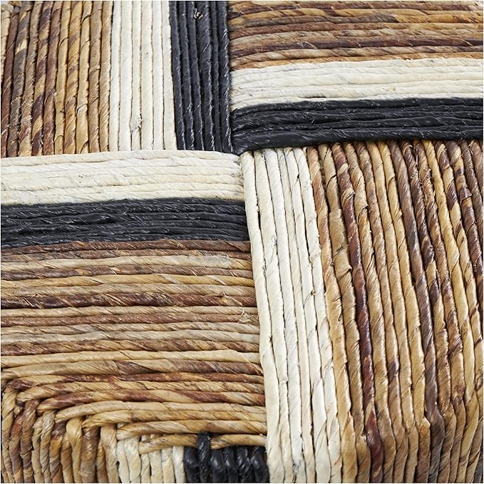Deco 79 Banana Leaf Handmade Side End Accent Table Linear Wrapped End Table with Cream and Black Stripes, Side Table 16" x 16" x 18", Brown