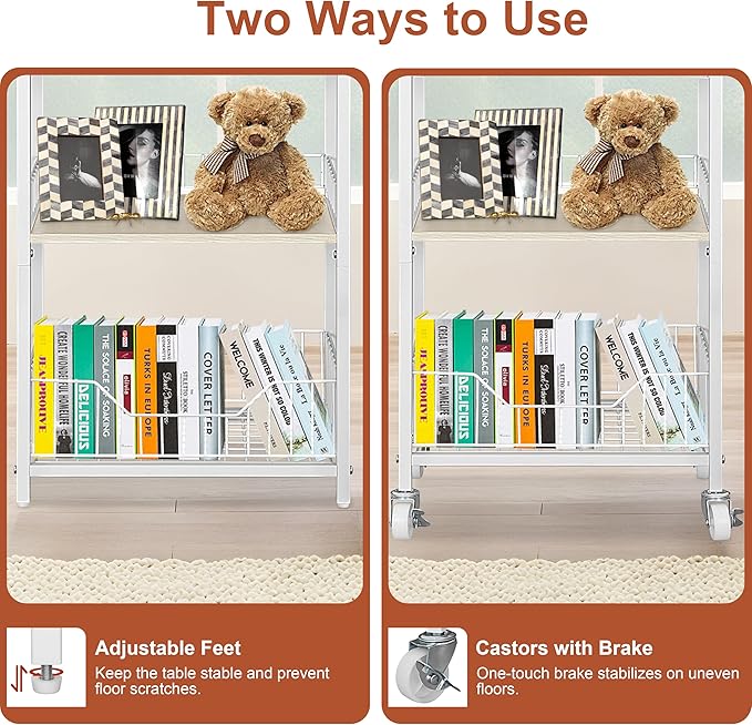 Small Side Table Stand with Storage Drawer, 4-Tier Narrow End Tables for Small Spaces, Skinny Nightstand for Living Room, Bedroom, Vanity Room, Office and Dorm Room, White&Natural