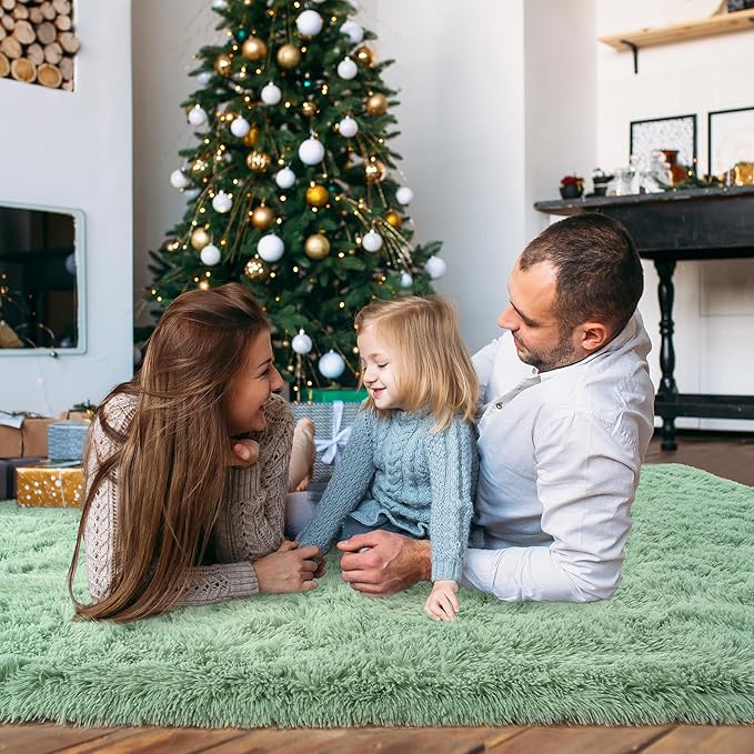 Ultra Fluffy Rug for Living Room Bedroom, 5x7 Fuzzy Large Area Rug for Living Room, Plush Soft Shag Carpet for Girl Boy Kids, Non Slip Rug Modern Indoor Home Decor Aesthetic, Sage Green
