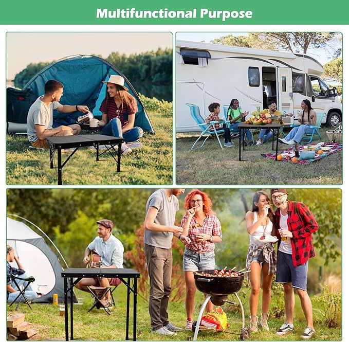 23”L×15”W×27”H Small Metal Folding Table, Picnic Camping Side Table for Outdoor Garden Patio - Portable Lightweight, Compact & Height Adjustable Grill Stand BBQ