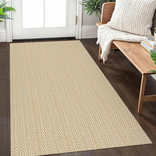 IOHOUZE Washable Area Rug 3x5 Non Slip Rubber Backed Woven Rugs for Entryway Rugs Indoor Outdoor Doormat Throw Rug Floor Carpet for Entrance Kitchen Front Door, Warm Beige/Orange/Apricot