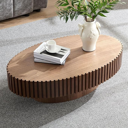 43.7'' Round Coffee Table for Living Room,Modern Handcraft Drum Coffee Table Wood Small Coffee Table with Sturdy Pedestal,Wanult