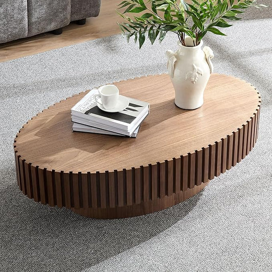 Oval Coffee Table, 43.7" Modern Coffee Table Wood Side Table Accent End Table Center Table with Sturdy Pedestal for Living Room Bedroom Apartment, Walnut