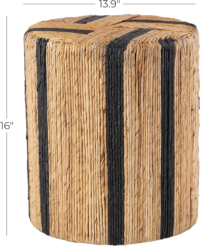 Deco 79 Banana Leaf Handmade Side End Accent Table Linear Wrapped End Table with Navy Stripes, Side Table 14" x 14" x 16", Brown