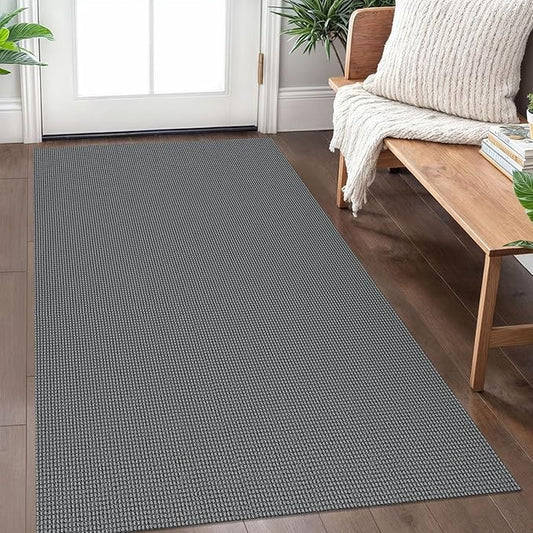 IOHOUZE Washable Area Rug 3x5 Non Slip Rubber Backed Woven Rugs for Entryway Rugs Indoor Outdoor Doormat Throw Rug Floor Carpet for Entrance Kitchen Front Door, Dark Grey