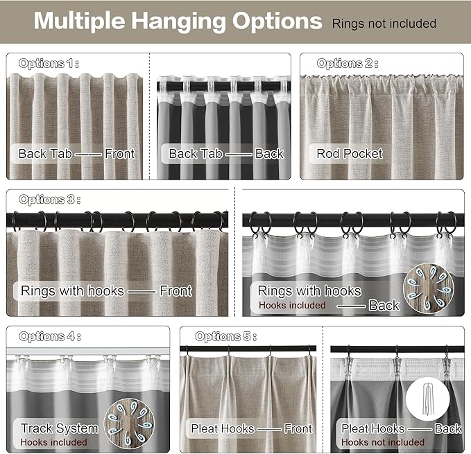 RAIN CITY Extra Wide Room Divider Curtains 105 Inch Long 2 Panels,Custom Made Noise Reduction Curtains for Large Window Track System Curtain Panels Back Tab Pleat Tape with Hooks, Beige 70x105