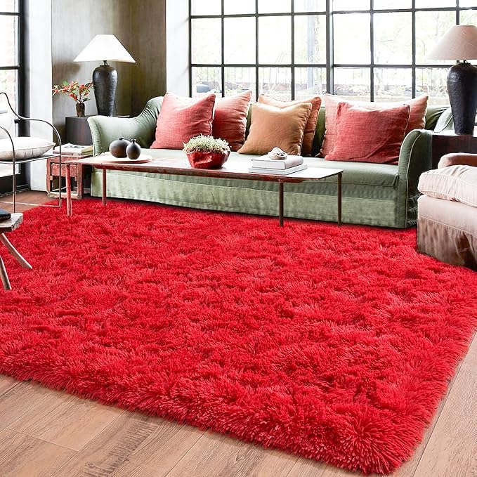Rugs for Living Room 5x7, Soft Shaggy Modern Shag Area Rug for Bedroom, Upgrade Non-Slip Plush Fluffy Carpet for Kids Boys Girls Room Home Decor Aesthetic, Red
