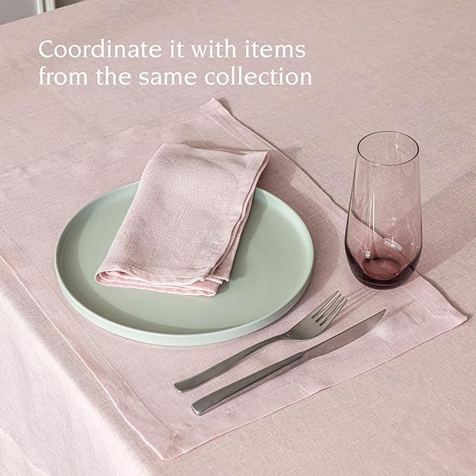 Over&Back Set of 4 Washed 100%-Linen Woven Placemats - Colorful Dining Table Mat - Machine Washable - Kitchen and Home Decor - Pink