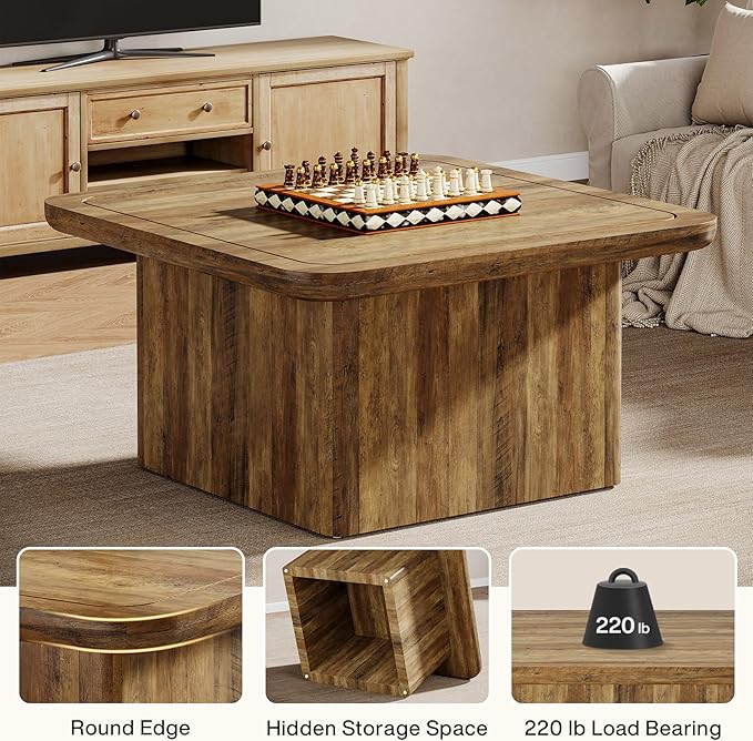 Tribesigns 31.5" Rustic Square Coffee Table, Farmhouse Wood Grain Living Room Center Table, Sturdy Cocktail Table with Thick Legs, Modern Vintage Accent Table, Easy Assembly, Brown