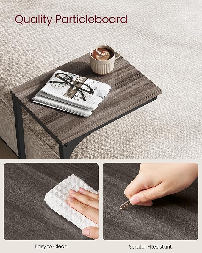 VASAGLE C-Shaped End Table, Small Side Table for Couch, Sofa Table with Metal Frame for Living Room, Bedroom, Bedside, Chestnut Brown and Black