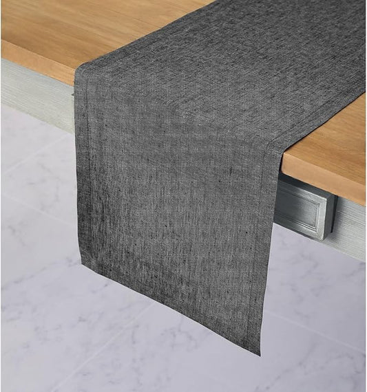Solino Home Linen Table Runner 48 Inches - 100% Pure Linen Charcoal Grey Table Runner 14 x 48 Inch Ideal for Dresser and Coffee Tables - Athena - Halloween, Thanksgiving