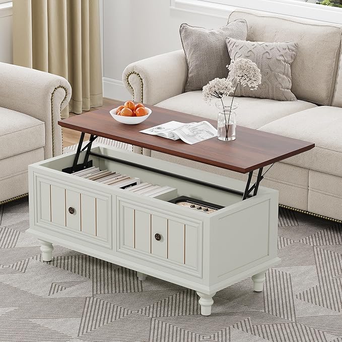 Lift Top Coffee Table for Hidden Compartment, 39" Wood Rectangular Center Table with Lift Tabletop, Sturdy Space-Saving Dining Table for Living Room Home Office Small Space (Beige)