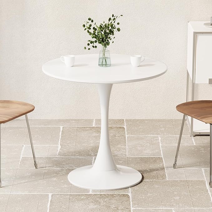 Round Dining Table, Modern Tulip Table, 31.5'' Mid-Century Round Leisure Table with Metal Base for 2-4 Person, Suitable for Living Room, Kitchen, Cafe and Home Office(White Wood Grain, 31.5 in)