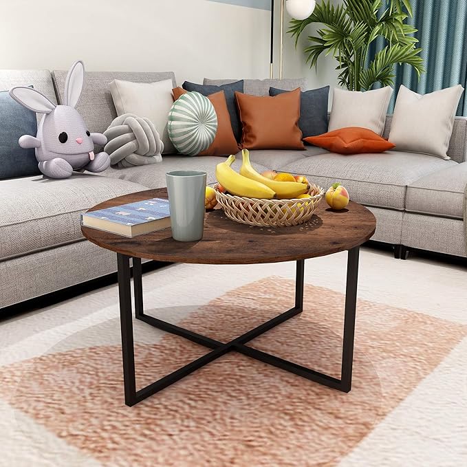 Round Coffee Table Kitchen Dining Tables Modern Leisure Tea Table Office Conference Pedestal Desk Rustic Brown