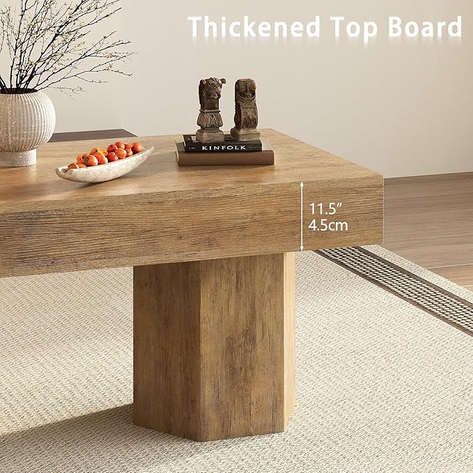 GiftGo Coffee Table Mid Century Modern Center Living Room Table Farmhouse Wooden Rectangle Cocktail Tea Table for Office (Light Brown, L-39.37)