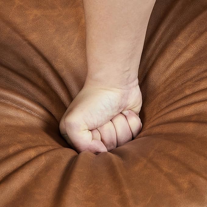 Yaheetech Mid-Century Accent Chairs, PU Leather Modern Upholstered Living Room Chair, Cozy Armchair Button Tufted Back and Wood Legs for Bedroom/Office/Cafe, Retro Brown 2 PCS