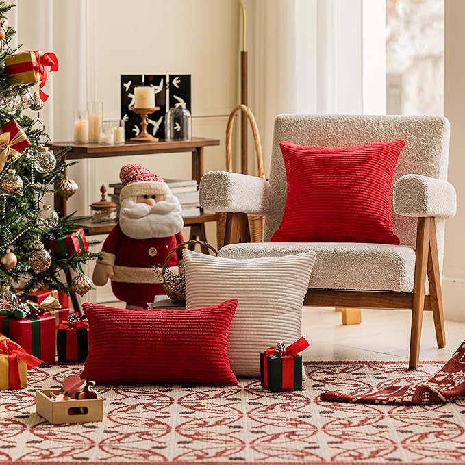 Home Brilliant Set 2 Couch Pillow Covers Decorative Throw Pillows Corduroy Bed Sofa Couch Gift Christmas Decor, 18x18 inch, Cream Cheese